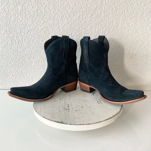 Lane EMMA JANE Womens Cowboy Bootie 7.5 Blue Suede Western Cowgirl Ankle Boots - Picture 7 of 11